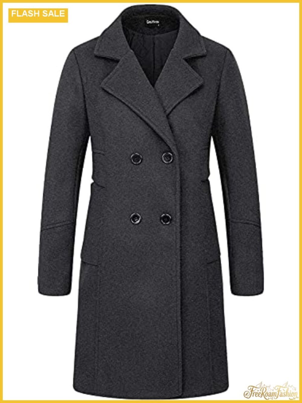 Women's Double Breasted Wool Blend Peacoat Long Sleeve Notch Collar Winter Coat